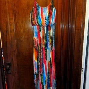 Rainbow leopard-print long dress
